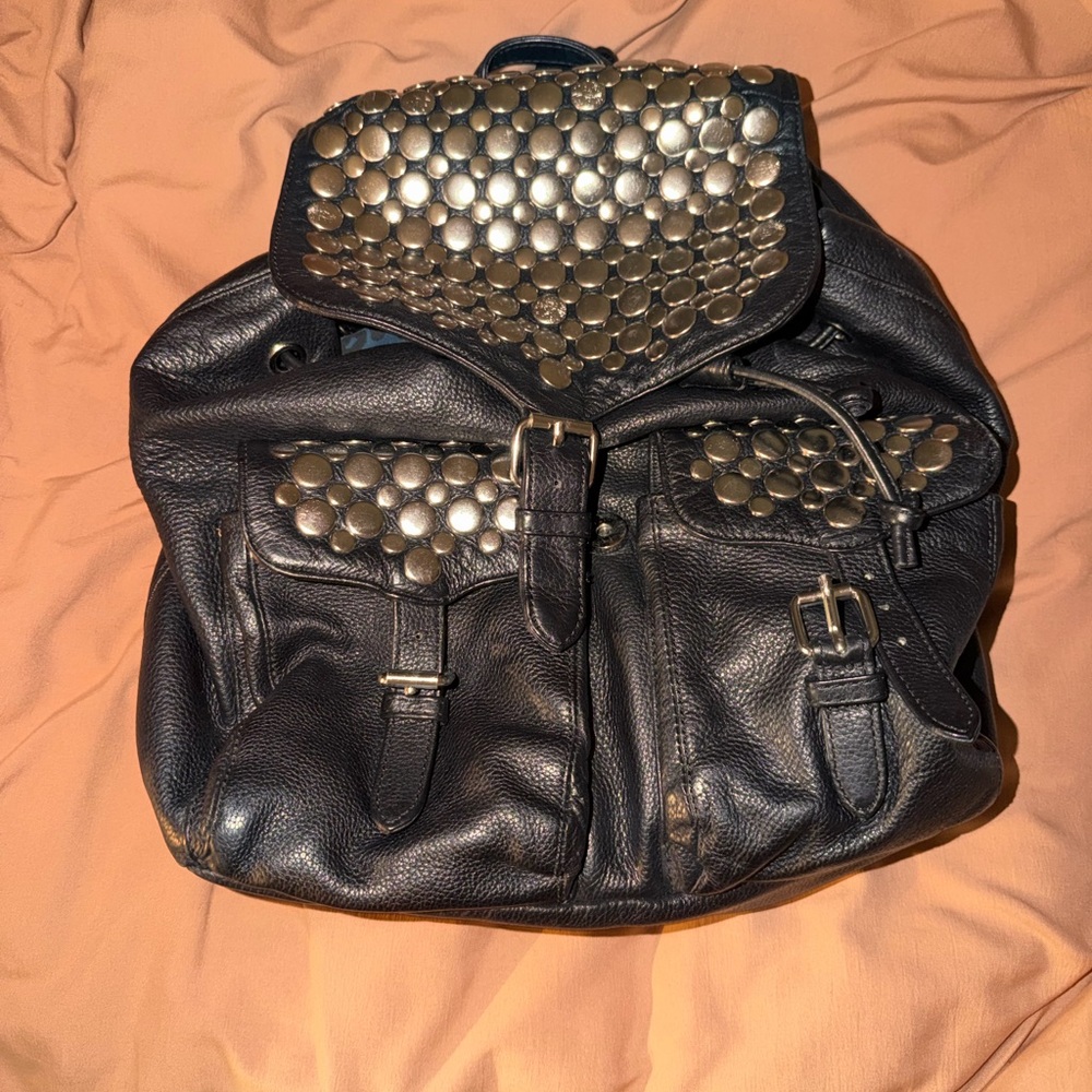 Rebecca Minkoff Black Leather Backpack with Silver Accents - Picture 2 of 5